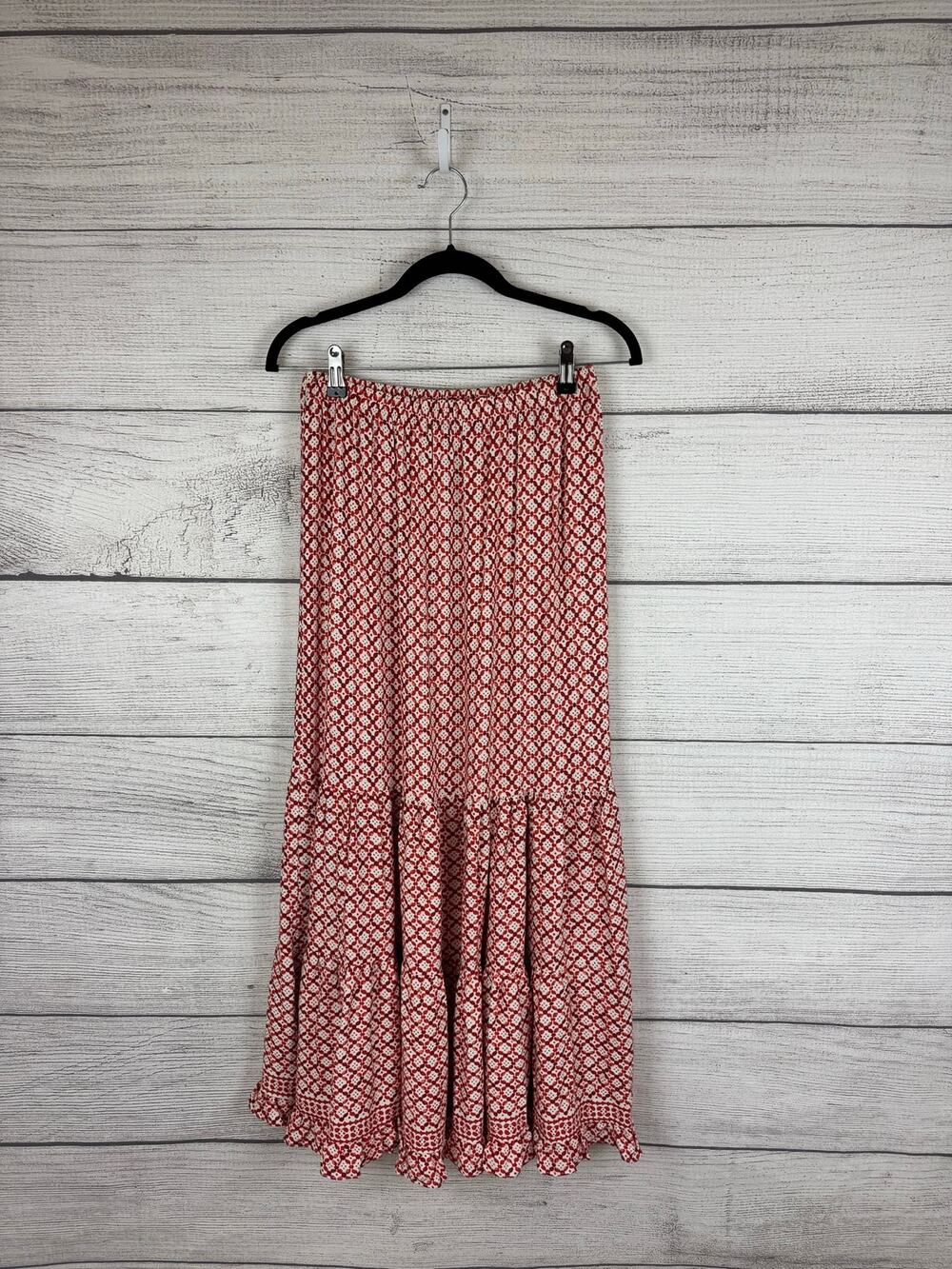 Max Studio Women's Red & Cream Printed Tiered Maxi Skirt Size XS